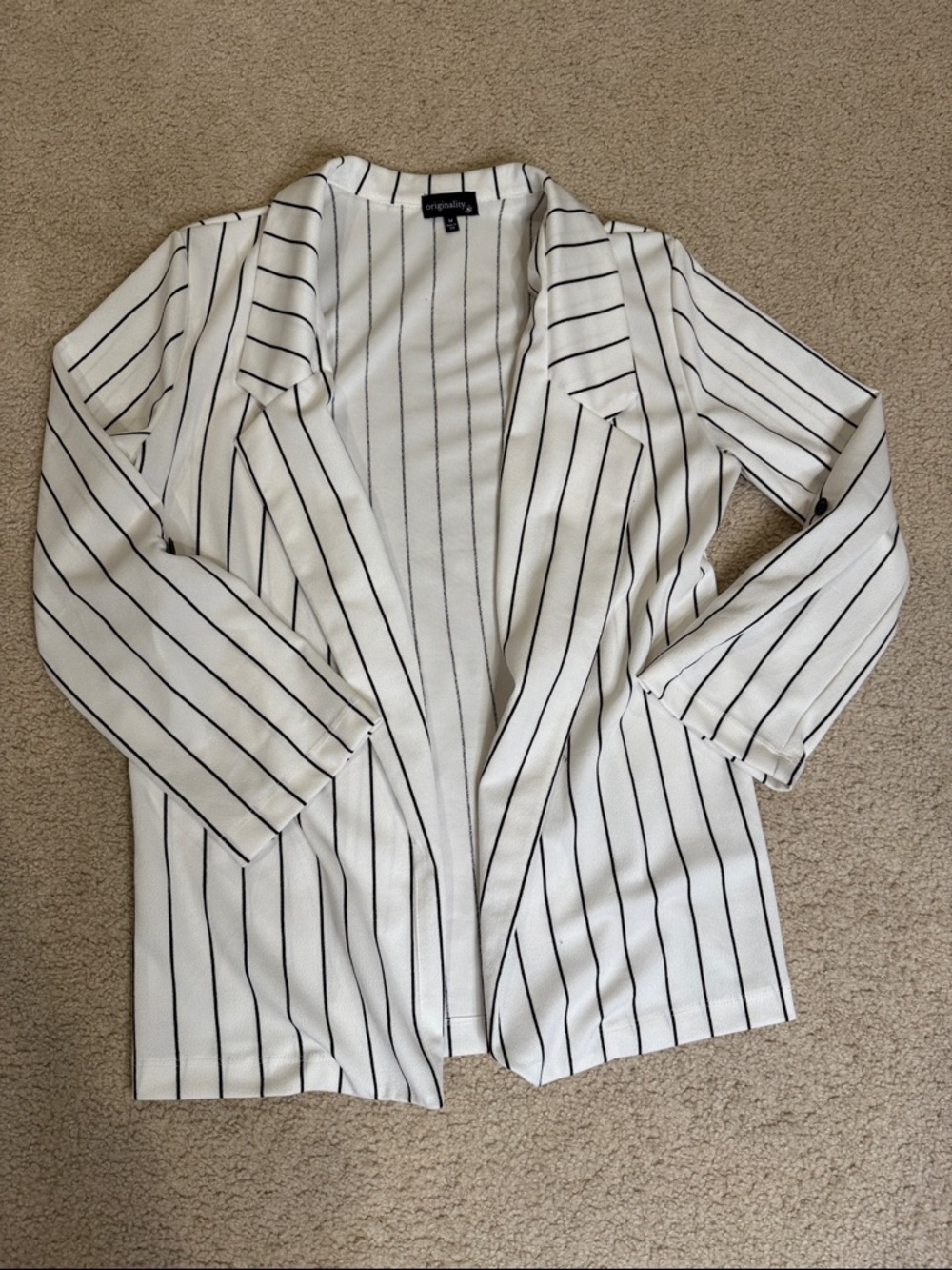 Open-Front White Pinstripe Blazer Jacket